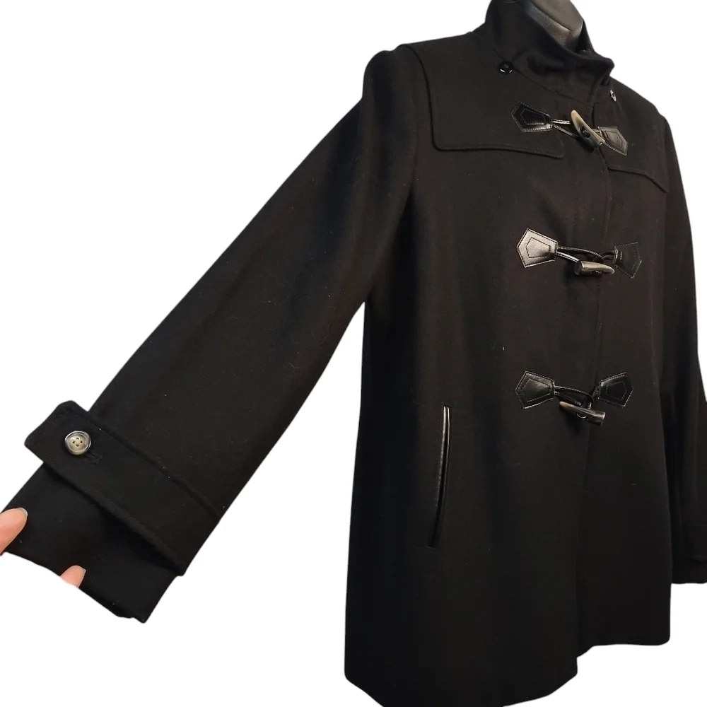 Liz Claiborne Pea Coat Women's Black Wool Blend Zipper/Button Pea Coat Size L - Picture 6 of 11